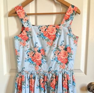 Women's Pleated Floral Vintage Midi Dress